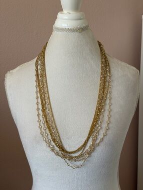 Swarovski Gold-Tone Multi-Strand Crystal Station Necklace - Signed Swan Logo